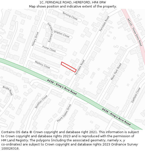 1C, FERNDALE ROAD, HEREFORD, HR4 0RW: Location map and indicative extent of plot