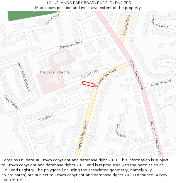 1C, UPLANDS PARK ROAD, ENFIELD, EN2 7PS: Location map and indicative extent of plot