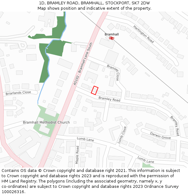 1D, BRAMLEY ROAD, BRAMHALL, STOCKPORT, SK7 2DW: Location map and indicative extent of plot