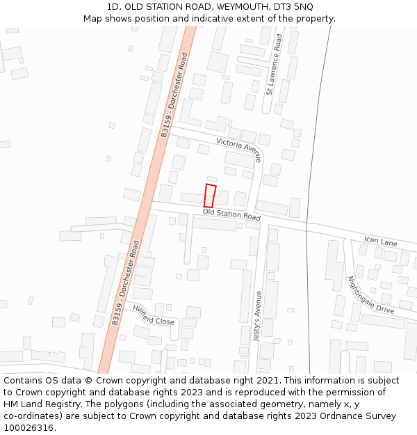 1D, OLD STATION ROAD, WEYMOUTH, DT3 5NQ: Location map and indicative extent of plot