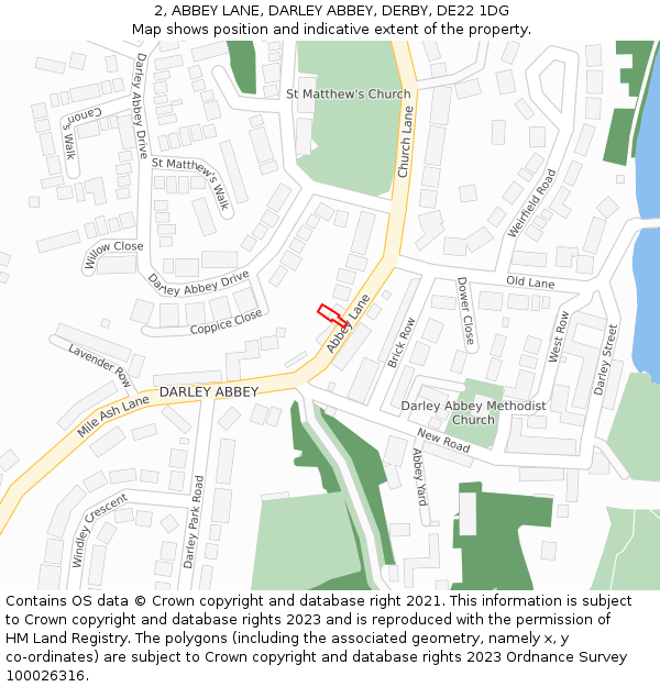2, ABBEY LANE, DARLEY ABBEY, DERBY, DE22 1DG: Location map and indicative extent of plot