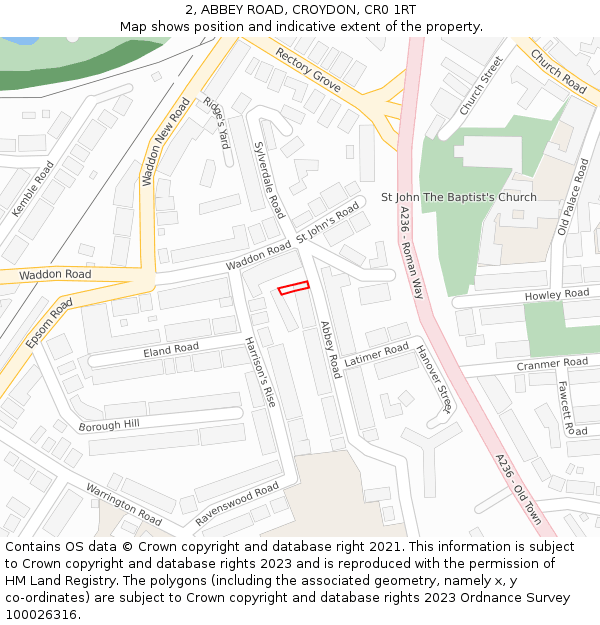 2, ABBEY ROAD, CROYDON, CR0 1RT: Location map and indicative extent of plot