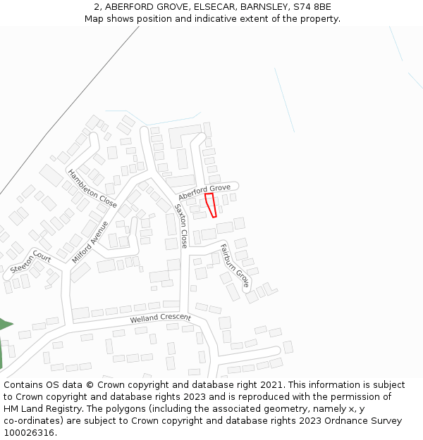 2, ABERFORD GROVE, ELSECAR, BARNSLEY, S74 8BE: Location map and indicative extent of plot