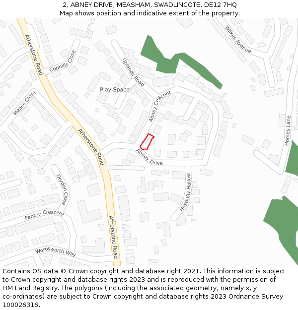 2, ABNEY DRIVE, MEASHAM, SWADLINCOTE, DE12 7HQ: Location map and indicative extent of plot