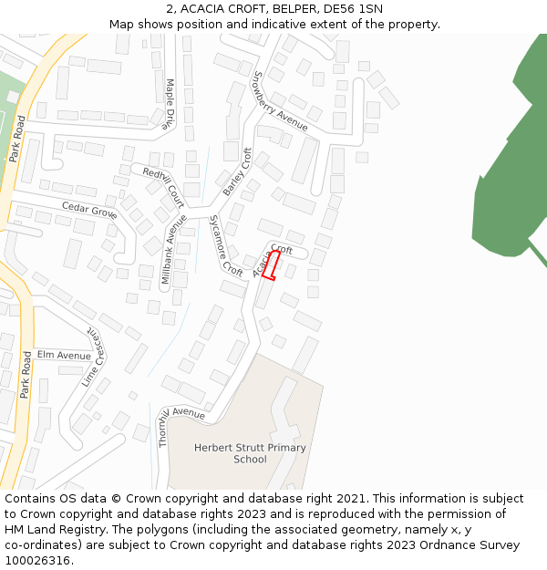 2, ACACIA CROFT, BELPER, DE56 1SN: Location map and indicative extent of plot