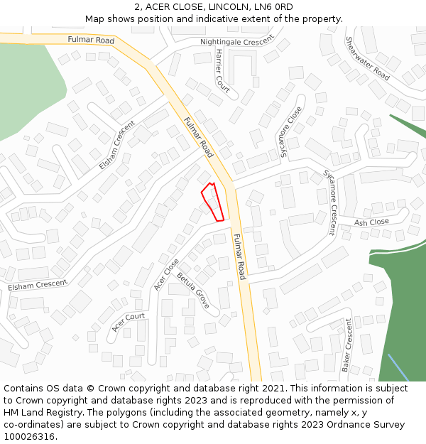 2, ACER CLOSE, LINCOLN, LN6 0RD: Location map and indicative extent of plot