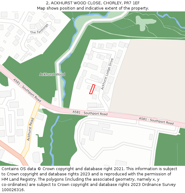 2, ACKHURST WOOD CLOSE, CHORLEY, PR7 1EF: Location map and indicative extent of plot