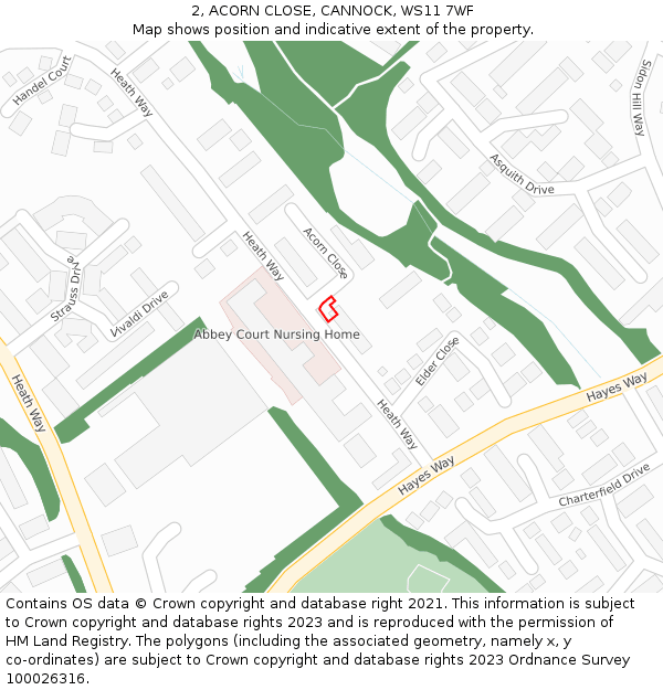 2, ACORN CLOSE, CANNOCK, WS11 7WF: Location map and indicative extent of plot