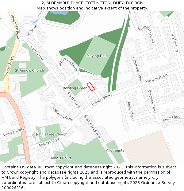 2, ALBEMARLE PLACE, TOTTINGTON, BURY, BL8 3GN: Location map and indicative extent of plot