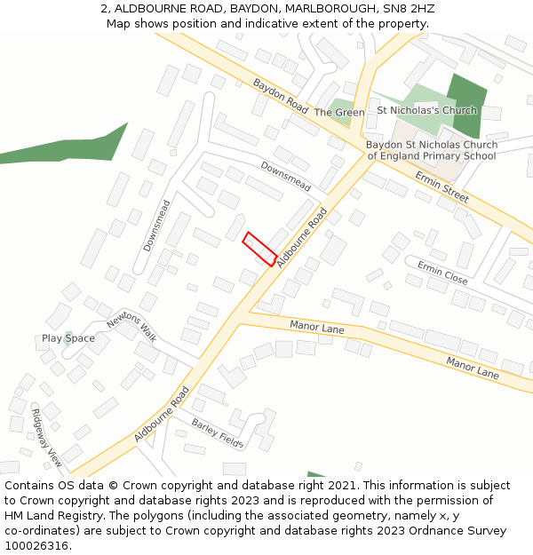 2, ALDBOURNE ROAD, BAYDON, MARLBOROUGH, SN8 2HZ: Location map and indicative extent of plot