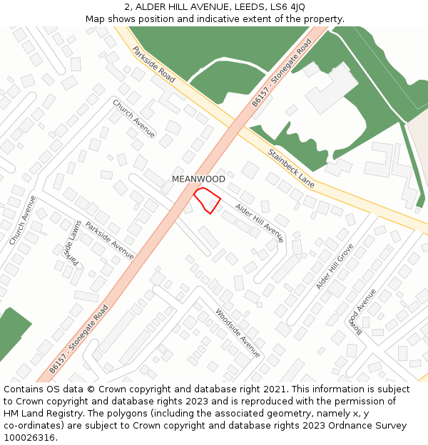 2, ALDER HILL AVENUE, LEEDS, LS6 4JQ: Location map and indicative extent of plot