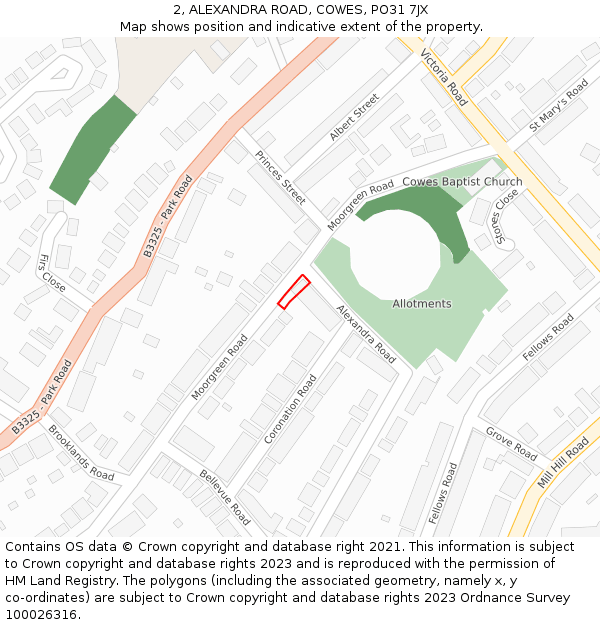 2, ALEXANDRA ROAD, COWES, PO31 7JX: Location map and indicative extent of plot