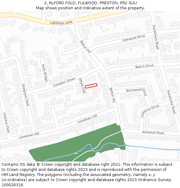 2, ALFORD FOLD, FULWOOD, PRESTON, PR2 3UU: Location map and indicative extent of plot