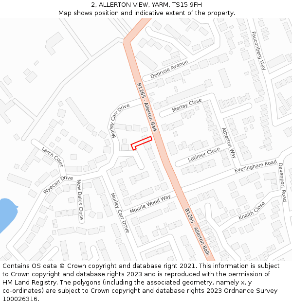 2, ALLERTON VIEW, YARM, TS15 9FH: Location map and indicative extent of plot