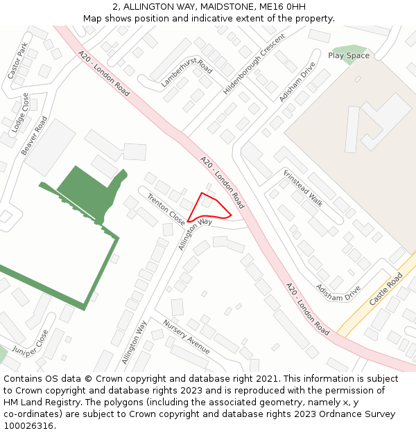 2, ALLINGTON WAY, MAIDSTONE, ME16 0HH: Location map and indicative extent of plot