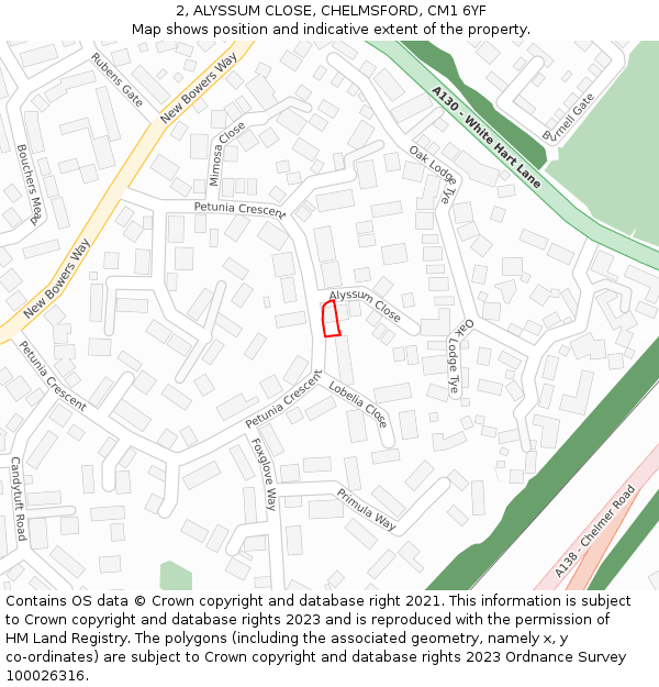 2, ALYSSUM CLOSE, CHELMSFORD, CM1 6YF: Location map and indicative extent of plot
