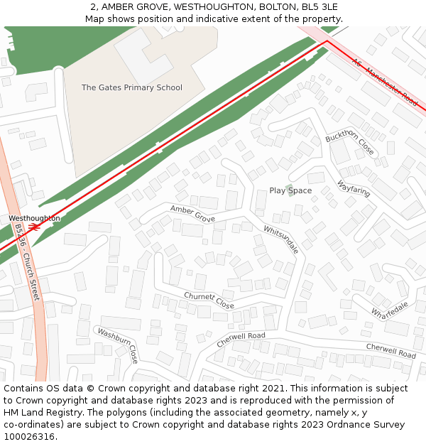 2, AMBER GROVE, WESTHOUGHTON, BOLTON, BL5 3LE: Location map and indicative extent of plot