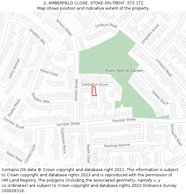 2, AMBERFIELD CLOSE, STOKE-ON-TRENT, ST3 1TZ: Location map and indicative extent of plot