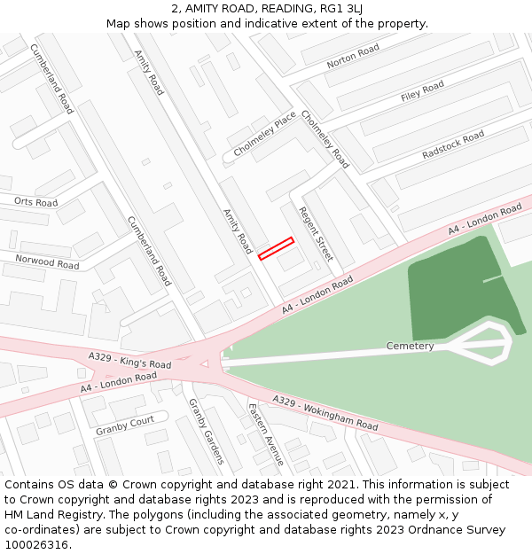 2, AMITY ROAD, READING, RG1 3LJ: Location map and indicative extent of plot