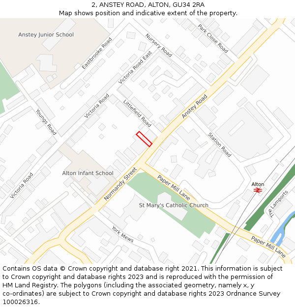 2, ANSTEY ROAD, ALTON, GU34 2RA: Location map and indicative extent of plot