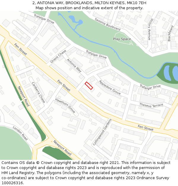 2, ANTONIA WAY, BROOKLANDS, MILTON KEYNES, MK10 7EH: Location map and indicative extent of plot
