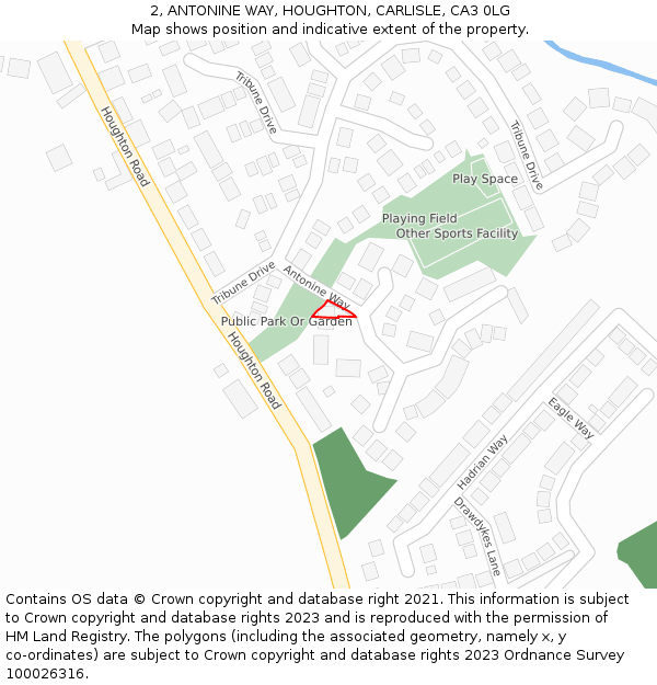 2, ANTONINE WAY, HOUGHTON, CARLISLE, CA3 0LG: Location map and indicative extent of plot