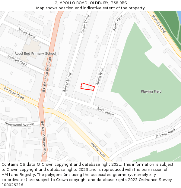 2, APOLLO ROAD, OLDBURY, B68 9RS: Location map and indicative extent of plot
