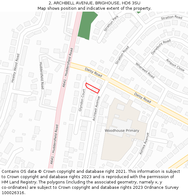2, ARCHBELL AVENUE, BRIGHOUSE, HD6 3SU: Location map and indicative extent of plot