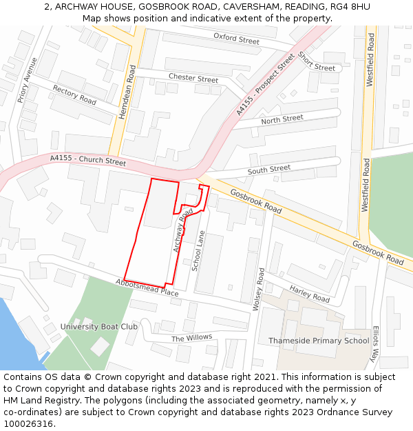2, ARCHWAY HOUSE, GOSBROOK ROAD, CAVERSHAM, READING, RG4 8HU: Location map and indicative extent of plot