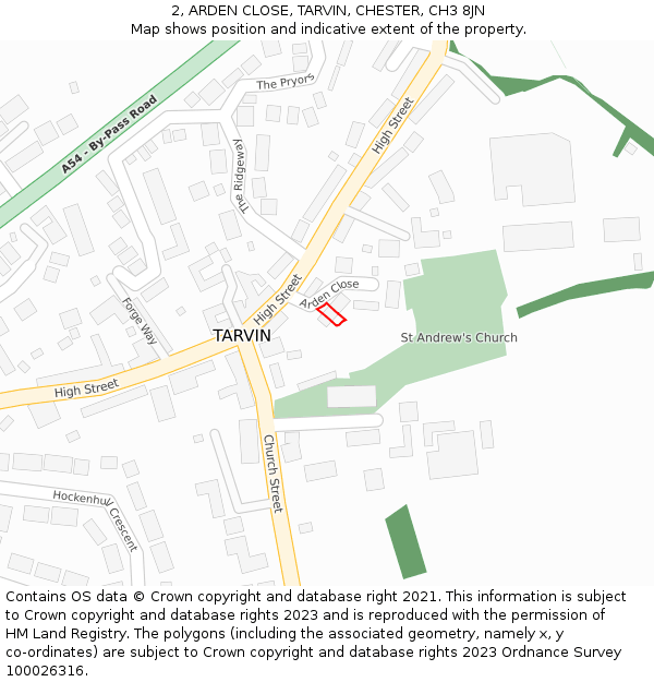 2, ARDEN CLOSE, TARVIN, CHESTER, CH3 8JN: Location map and indicative extent of plot