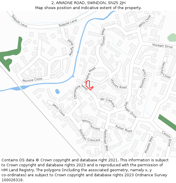 2, ARIADNE ROAD, SWINDON, SN25 2JH: Location map and indicative extent of plot