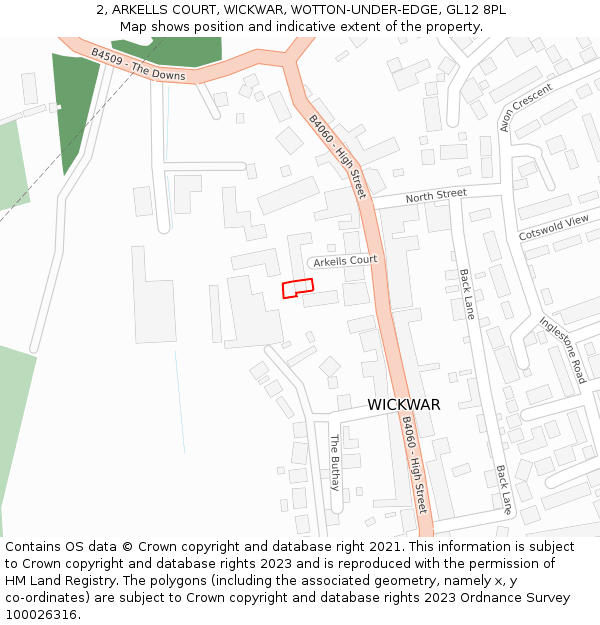 2, ARKELLS COURT, WICKWAR, WOTTON-UNDER-EDGE, GL12 8PL: Location map and indicative extent of plot