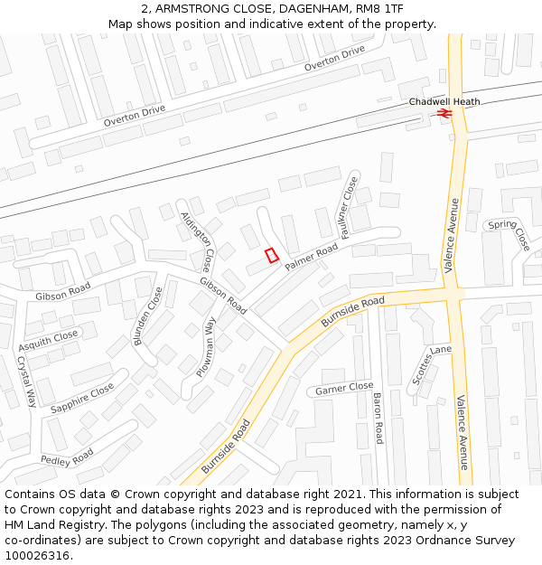 2, ARMSTRONG CLOSE, DAGENHAM, RM8 1TF: Location map and indicative extent of plot