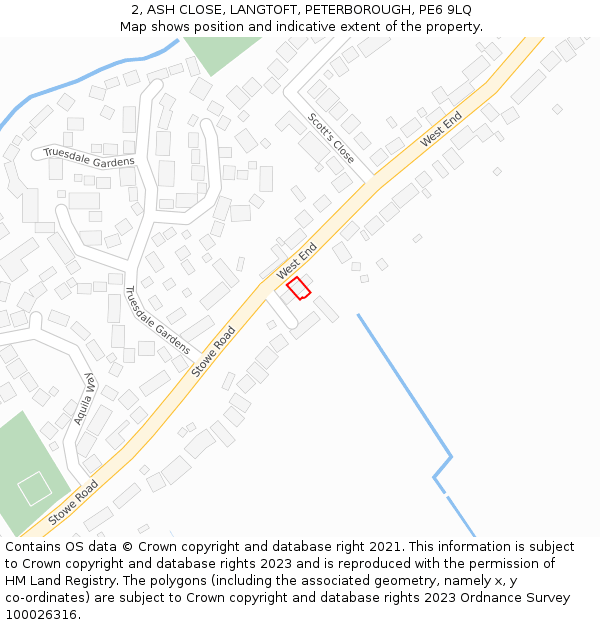 2, ASH CLOSE, LANGTOFT, PETERBOROUGH, PE6 9LQ: Location map and indicative extent of plot
