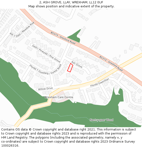 2, ASH GROVE, LLAY, WREXHAM, LL12 0UF: Location map and indicative extent of plot