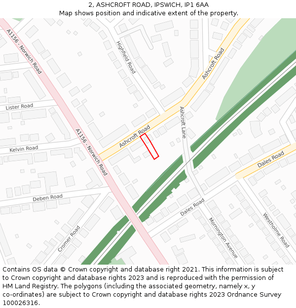2, ASHCROFT ROAD, IPSWICH, IP1 6AA: Location map and indicative extent of plot