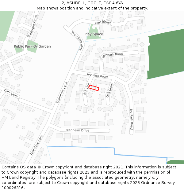 2, ASHDELL, GOOLE, DN14 6YA: Location map and indicative extent of plot