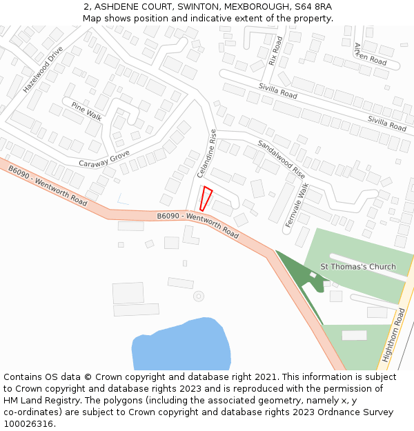 2, ASHDENE COURT, SWINTON, MEXBOROUGH, S64 8RA: Location map and indicative extent of plot