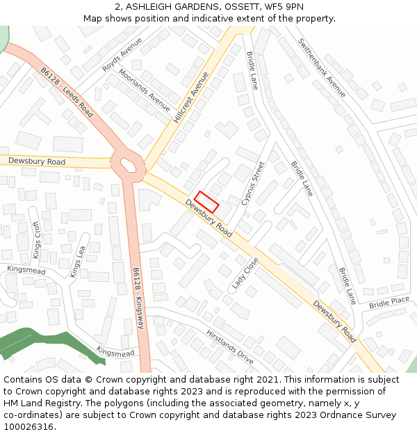 2, ASHLEIGH GARDENS, OSSETT, WF5 9PN: Location map and indicative extent of plot