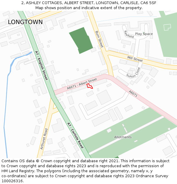 2, ASHLEY COTTAGES, ALBERT STREET, LONGTOWN, CARLISLE, CA6 5SF: Location map and indicative extent of plot
