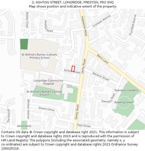 2, ASHTON STREET, LONGRIDGE, PRESTON, PR3 3NQ: Location map and indicative extent of plot