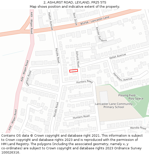 2, ASHURST ROAD, LEYLAND, PR25 5TS: Location map and indicative extent of plot