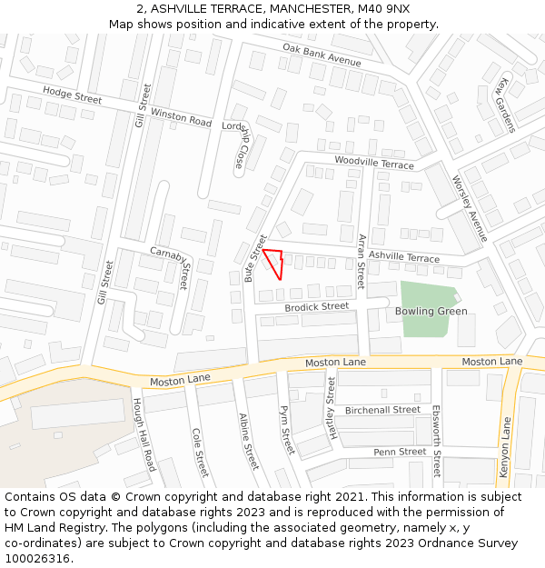 2, ASHVILLE TERRACE, MANCHESTER, M40 9NX: Location map and indicative extent of plot