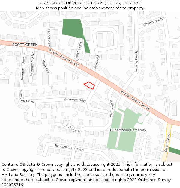 2, ASHWOOD DRIVE, GILDERSOME, LEEDS, LS27 7AG: Location map and indicative extent of plot