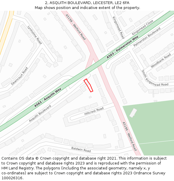 2, ASQUITH BOULEVARD, LEICESTER, LE2 6FA: Location map and indicative extent of plot