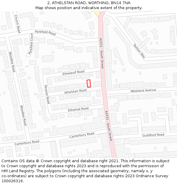 2, ATHELSTAN ROAD, WORTHING, BN14 7NA: Location map and indicative extent of plot