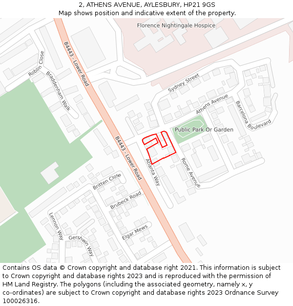 2, ATHENS AVENUE, AYLESBURY, HP21 9GS: Location map and indicative extent of plot