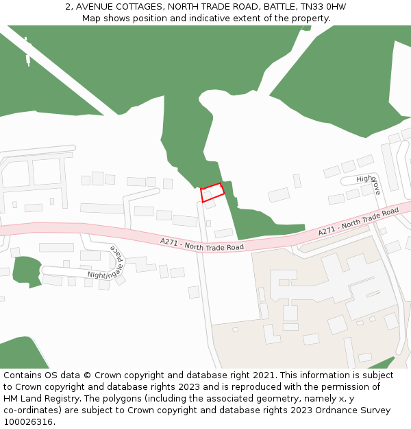 2, AVENUE COTTAGES, NORTH TRADE ROAD, BATTLE, TN33 0HW: Location map and indicative extent of plot