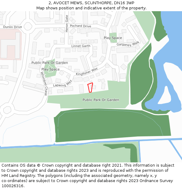 2, AVOCET MEWS, SCUNTHORPE, DN16 3WP: Location map and indicative extent of plot