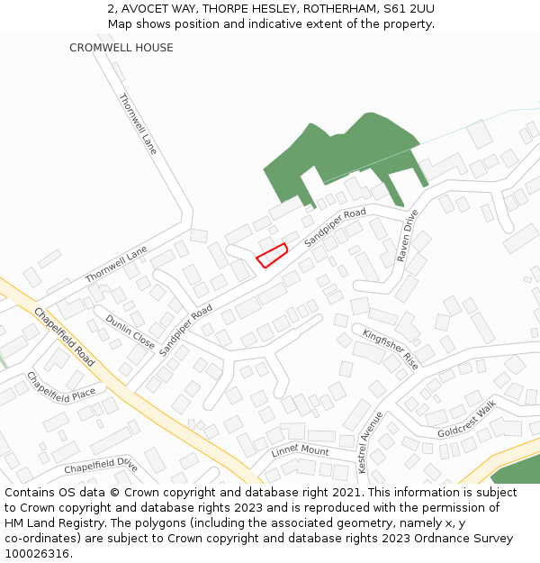 2, AVOCET WAY, THORPE HESLEY, ROTHERHAM, S61 2UU: Location map and indicative extent of plot